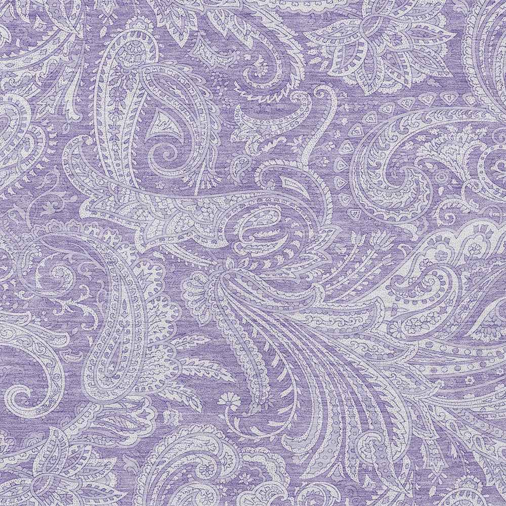 5' X 8' Lavender Purple And Ivory Paisley Washable Indoor Outdoor Area Rug