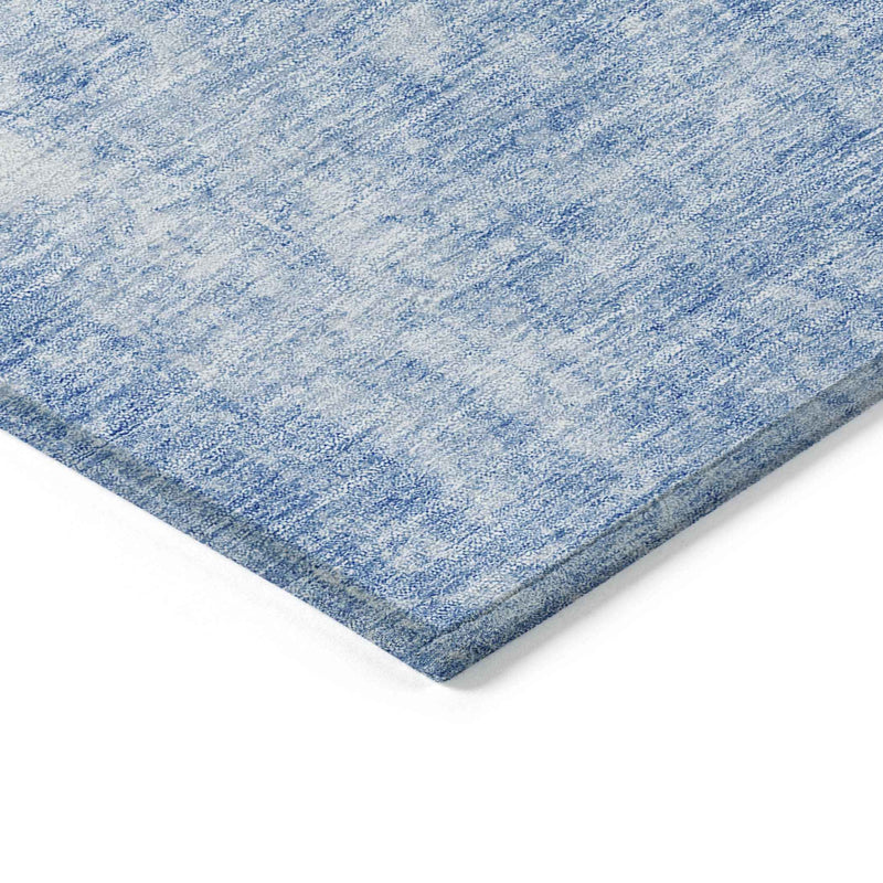 10' X 14' Denim Blue And Ivory Abstract Washable Indoor Outdoor Area Rug