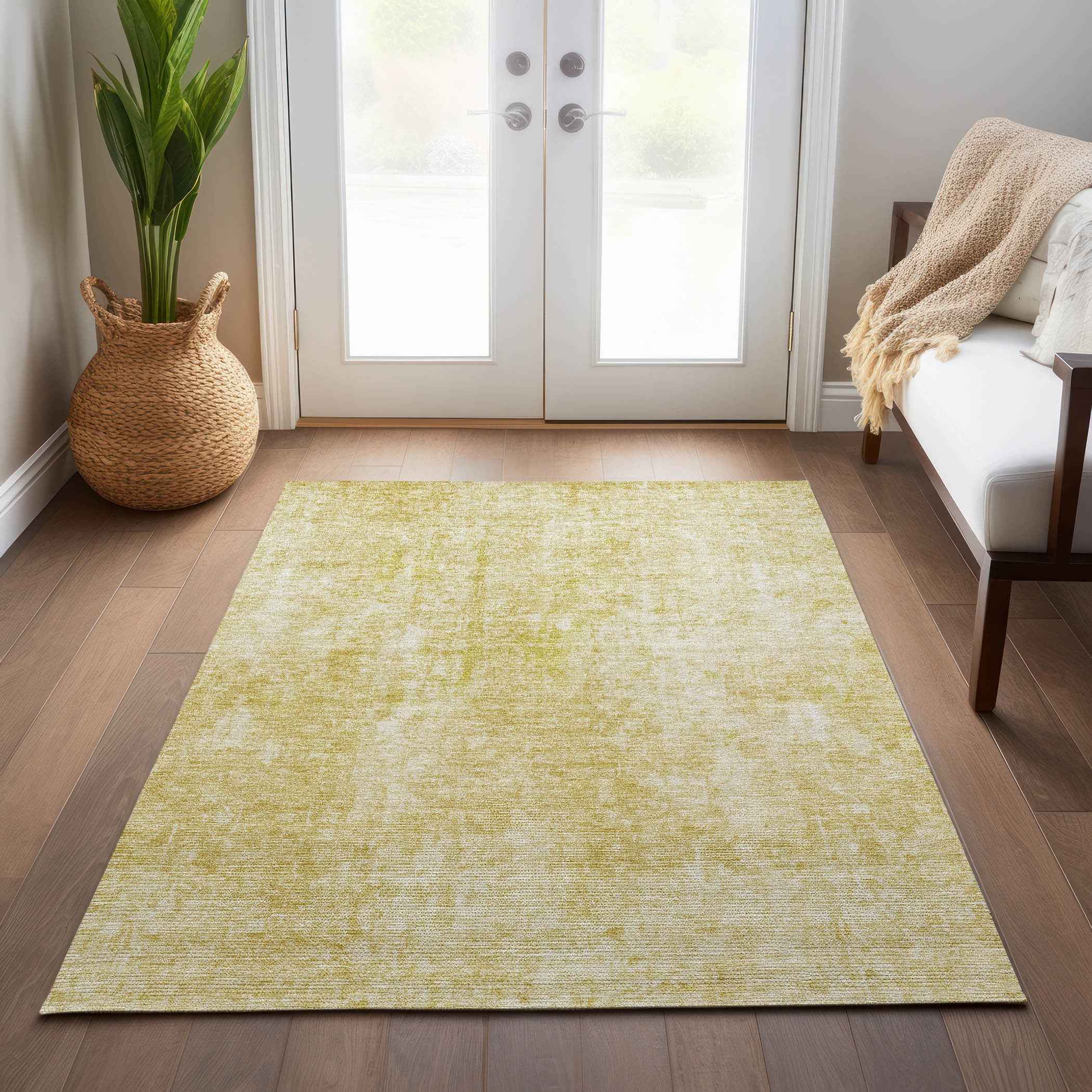 8' X 10' Gold Wheat And Ivory Abstract Washable Indoor Outdoor Area Rug