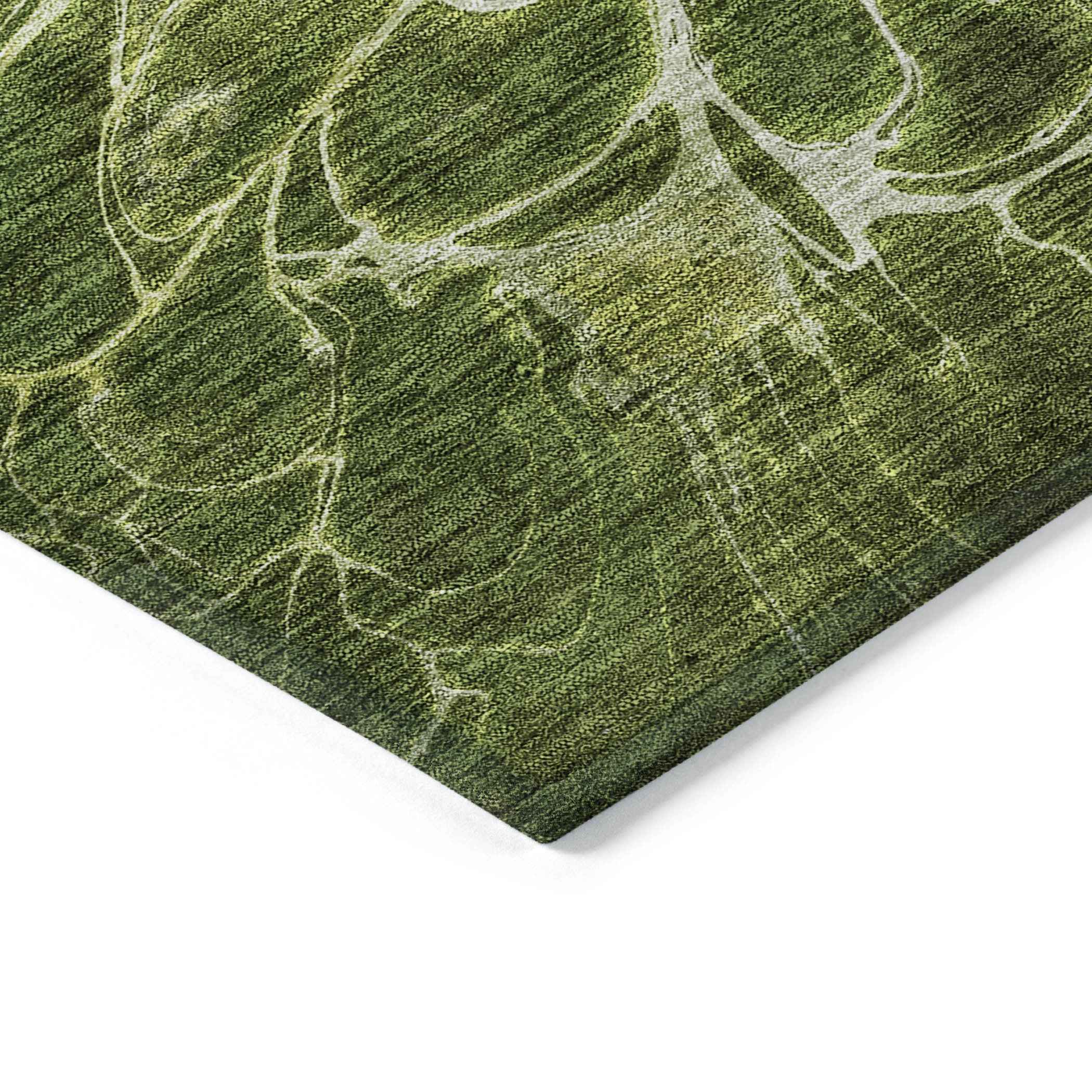 3' X 5' Olive Green And Sage Abstract Washable Indoor Outdoor Area Rug