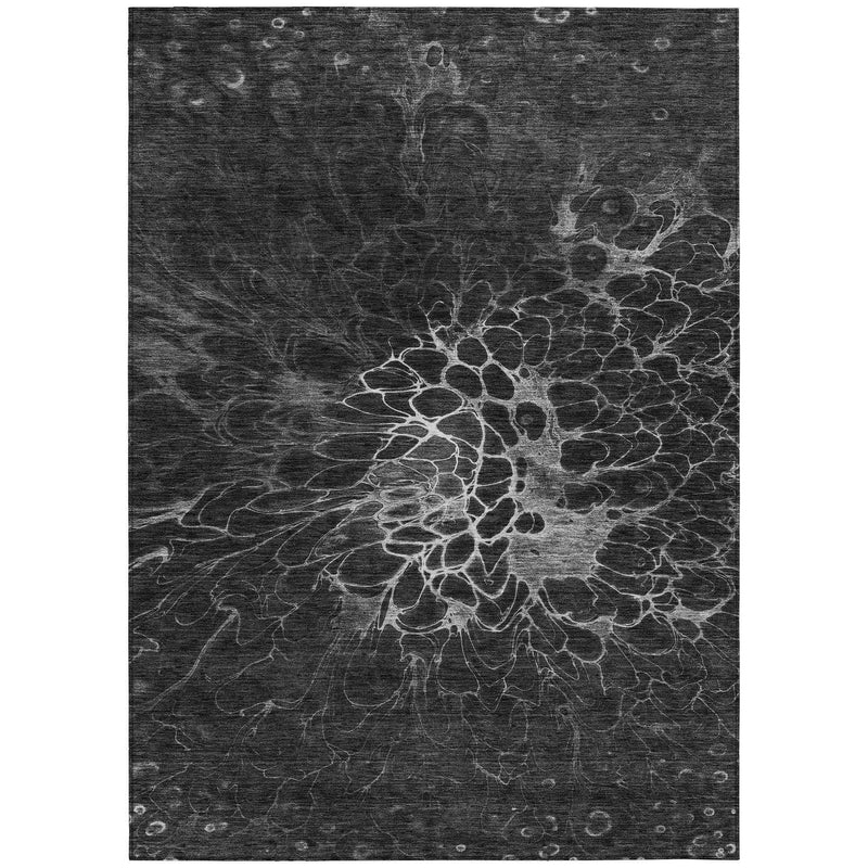9' X 12' Charcoal Gray And Silver Abstract Washable Indoor Outdoor Area Rug