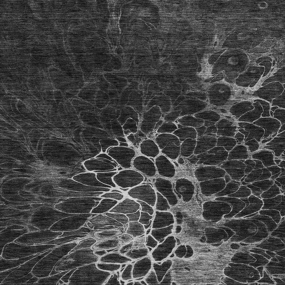 9' X 12' Charcoal Gray And Silver Abstract Washable Indoor Outdoor Area Rug