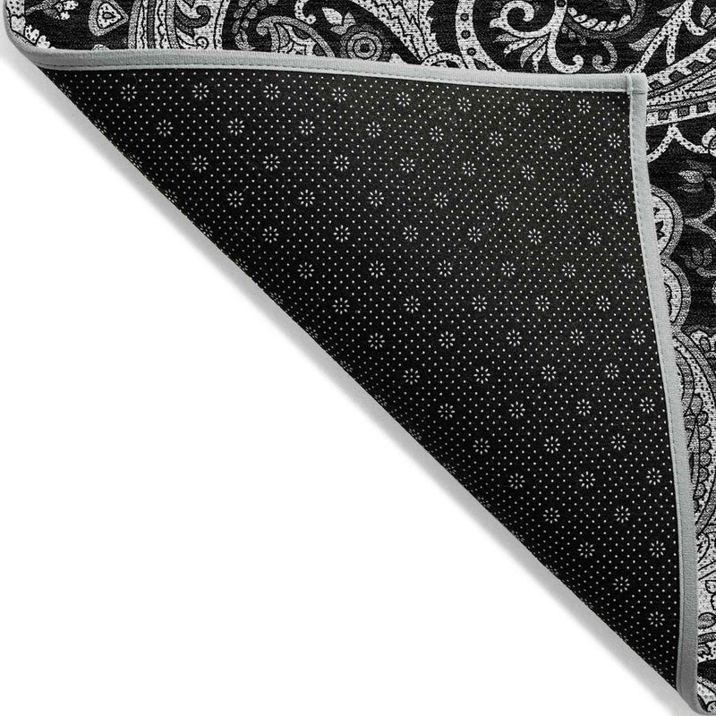 3' X 5' Black Gray And White Paisley Washable Indoor Outdoor Area Rug