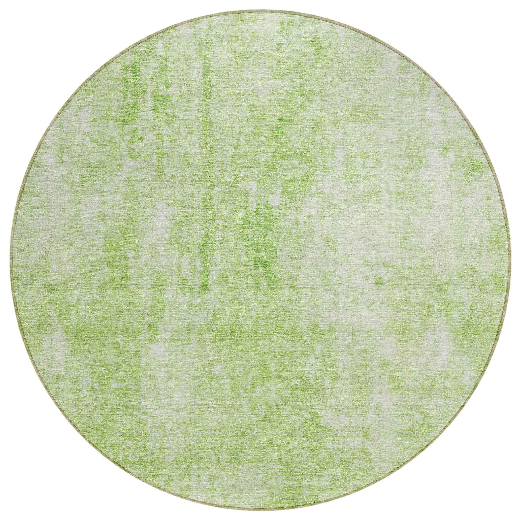 8' Green And Ivory Round Abstract Washable Indoor Outdoor Area Rug