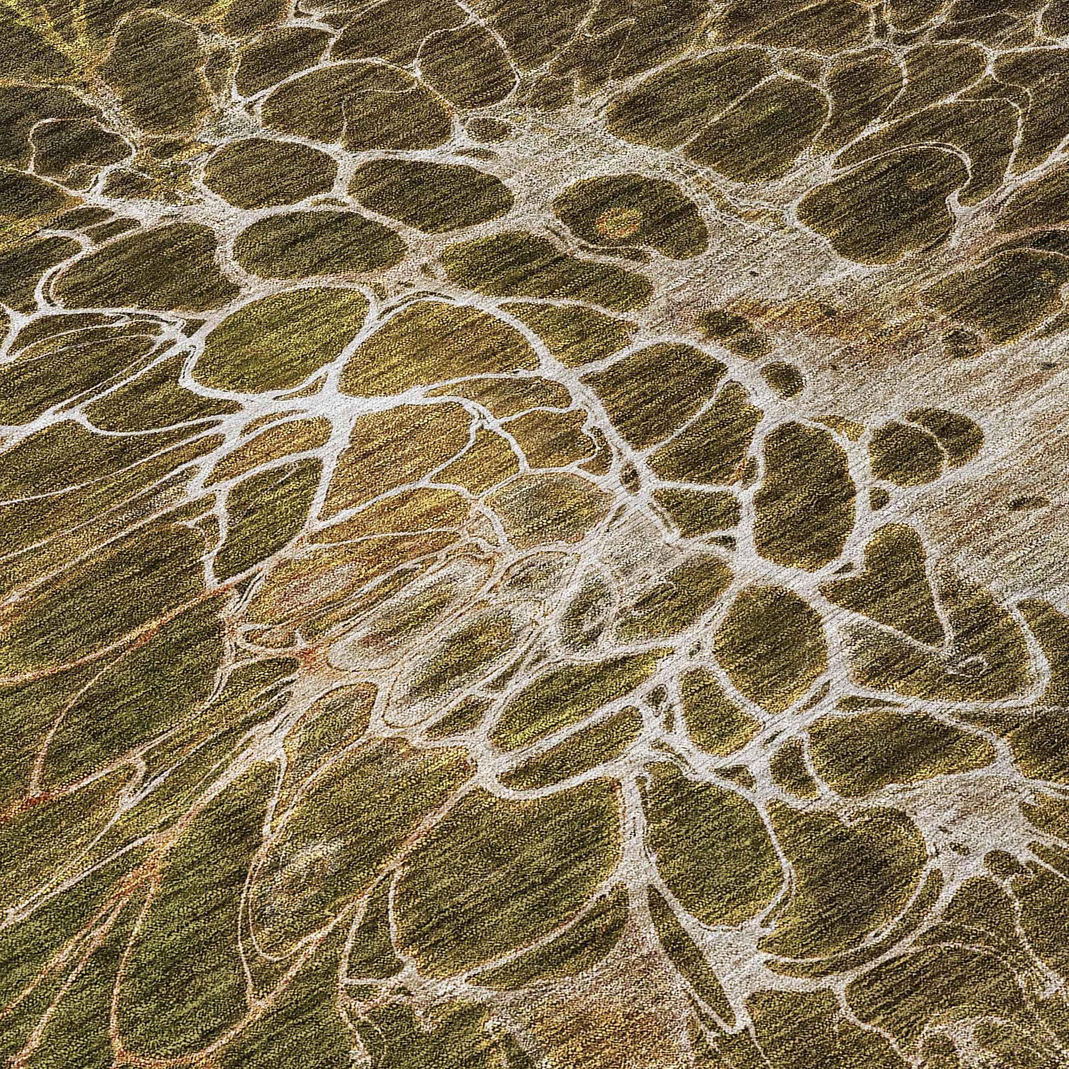 8' Chocolate And Gray Round Abstract Washable Indoor Outdoor Area Rug