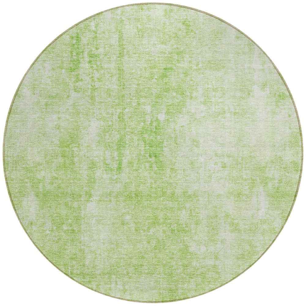 8' Green And Ivory Round Abstract Washable Indoor Outdoor Area Rug