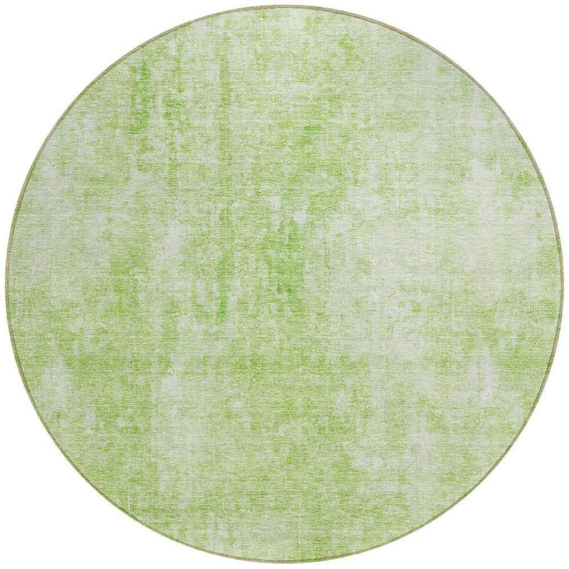 8' Green And Ivory Round Abstract Washable Indoor Outdoor Area Rug