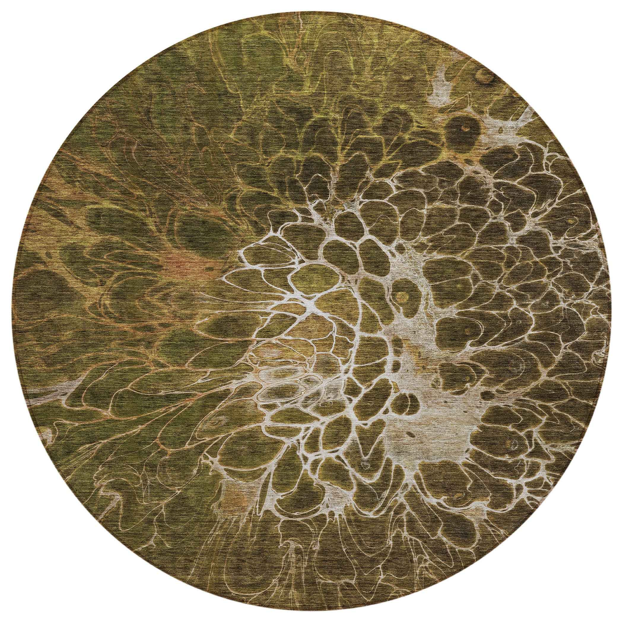 8' Chocolate And Gray Round Abstract Washable Indoor Outdoor Area Rug