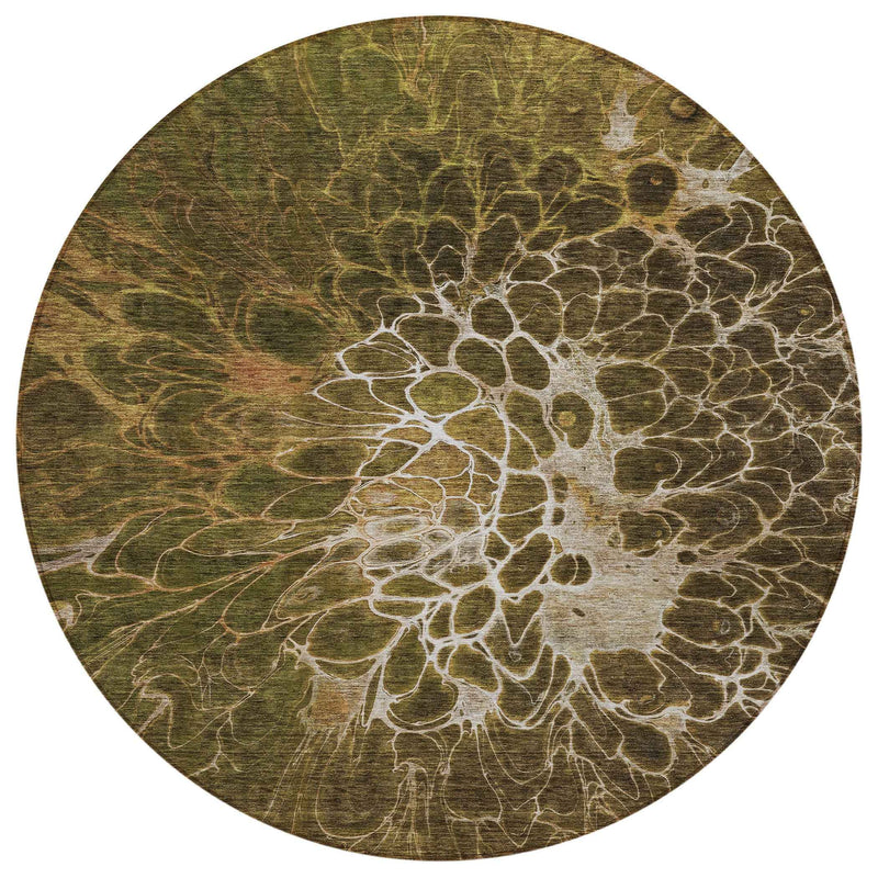 8' Chocolate And Gray Round Abstract Washable Indoor Outdoor Area Rug