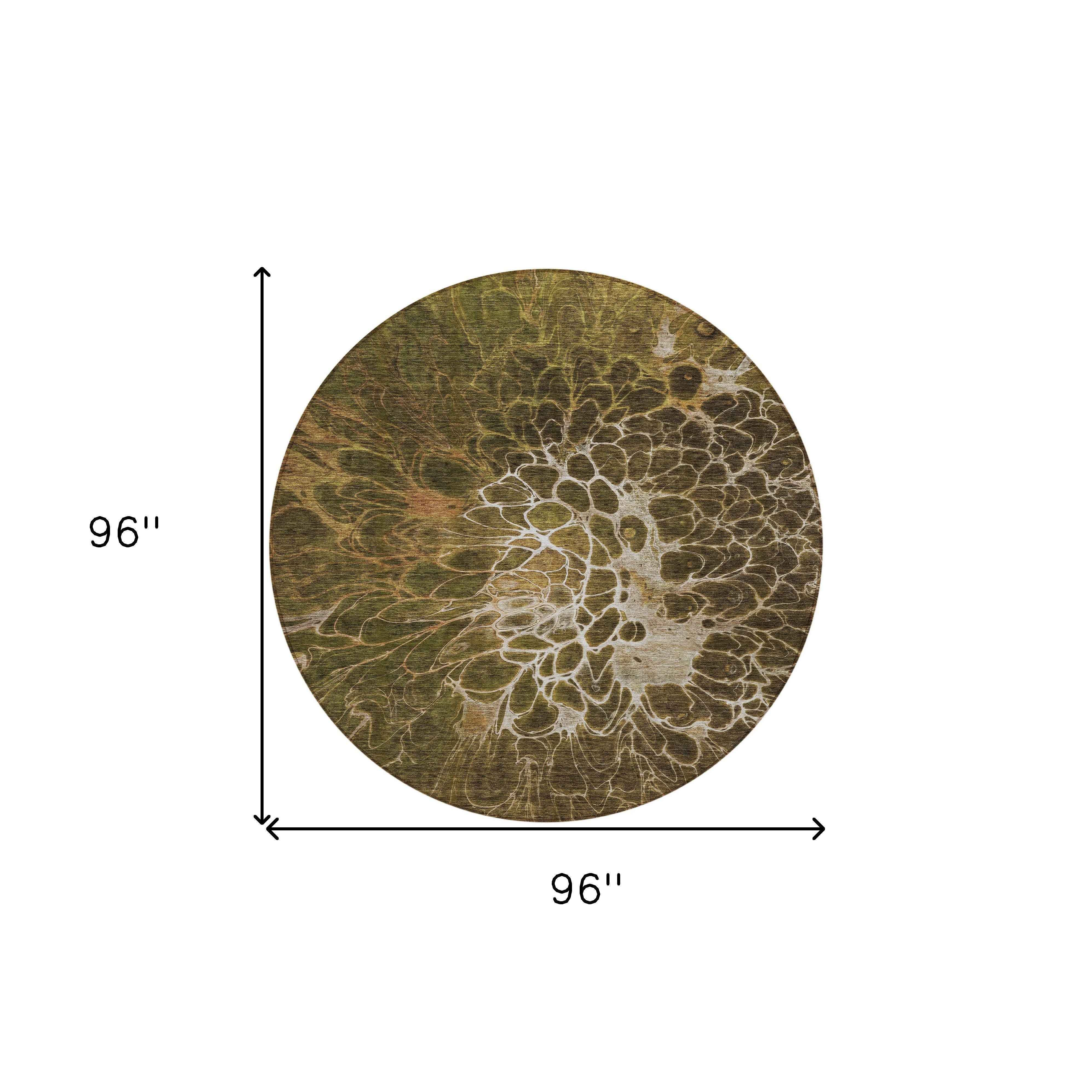 8' Chocolate And Gray Round Abstract Washable Indoor Outdoor Area Rug