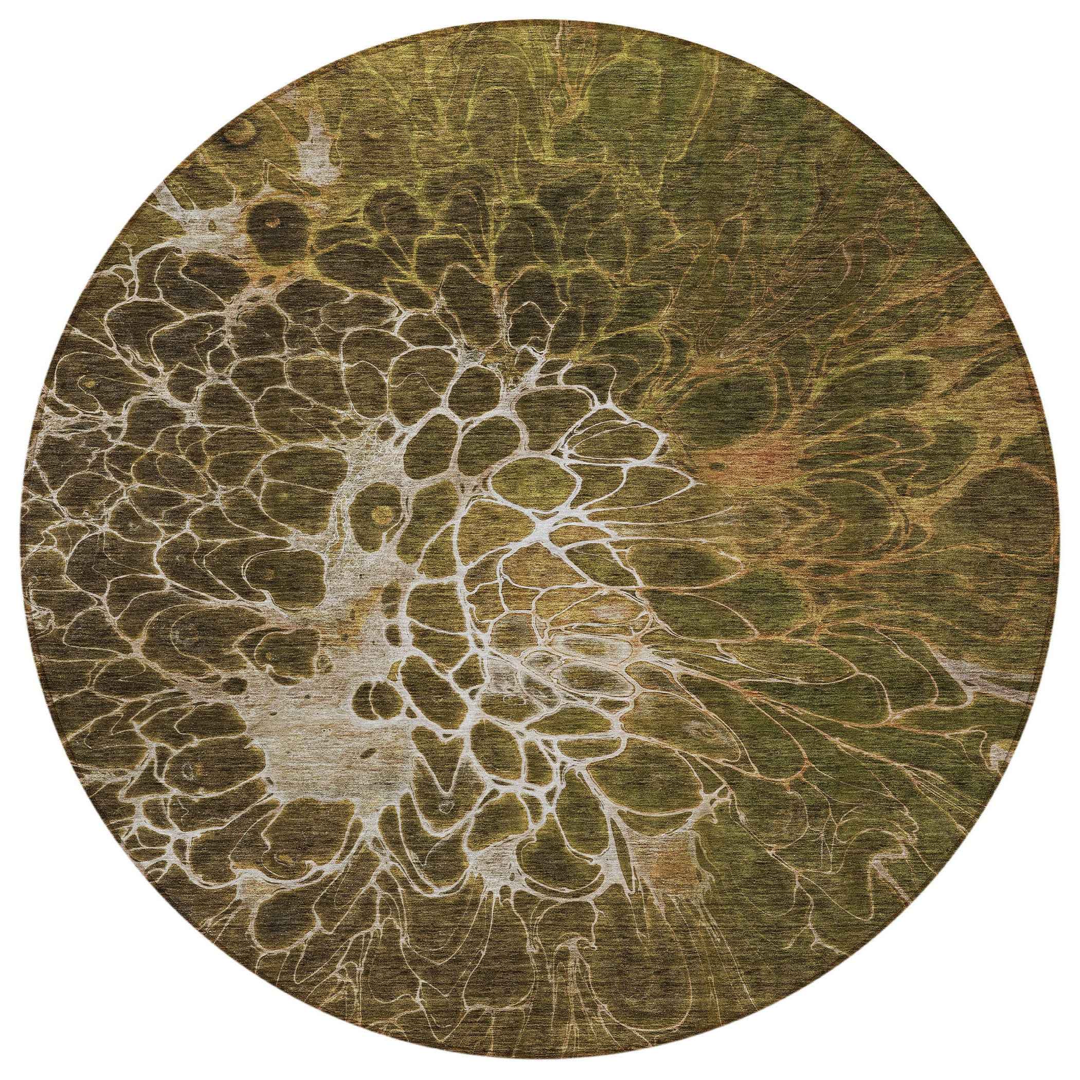 8' Chocolate And Gray Round Abstract Washable Indoor Outdoor Area Rug