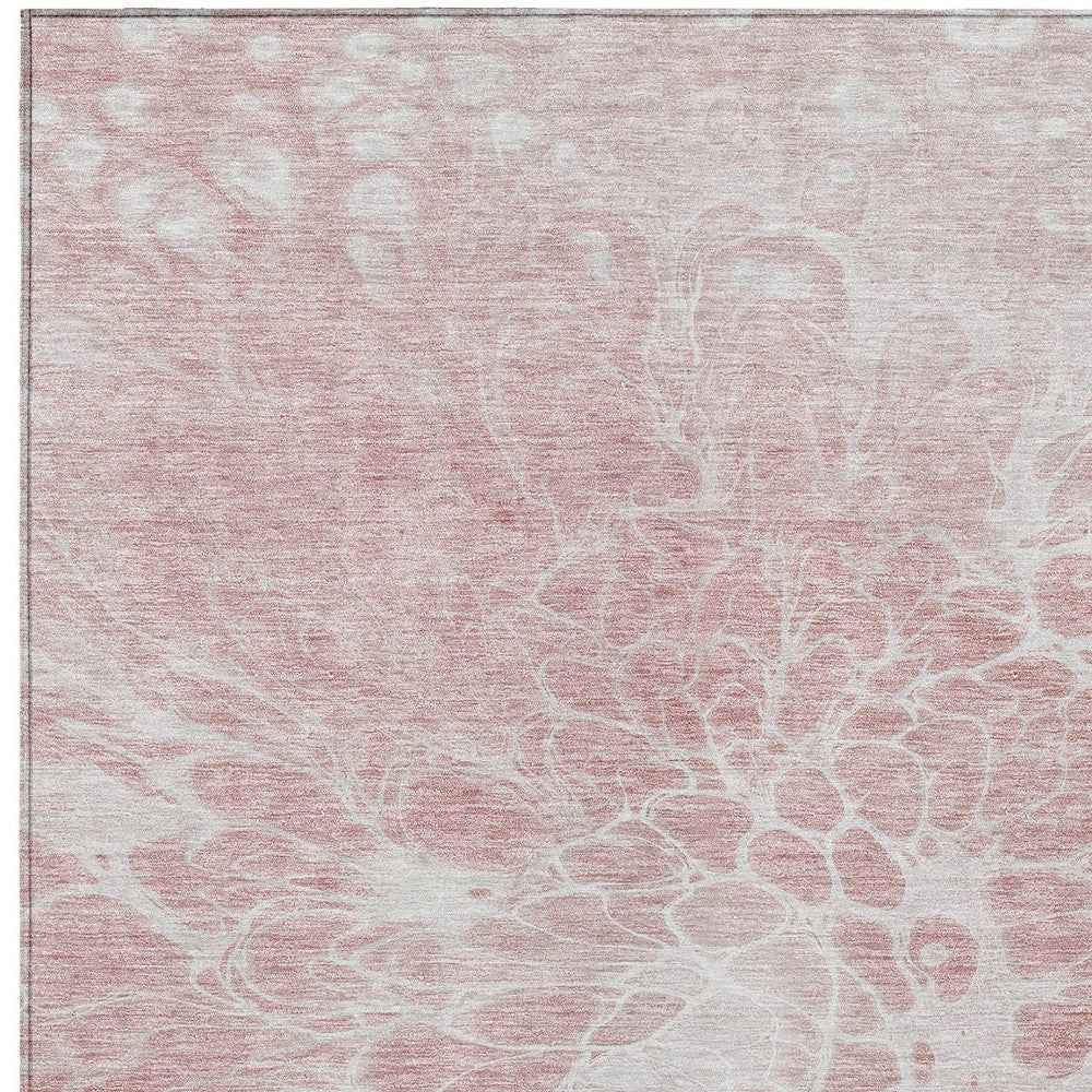 5' X 8' Pink Blush And Ivory Abstract Washable Indoor Outdoor Area Rug