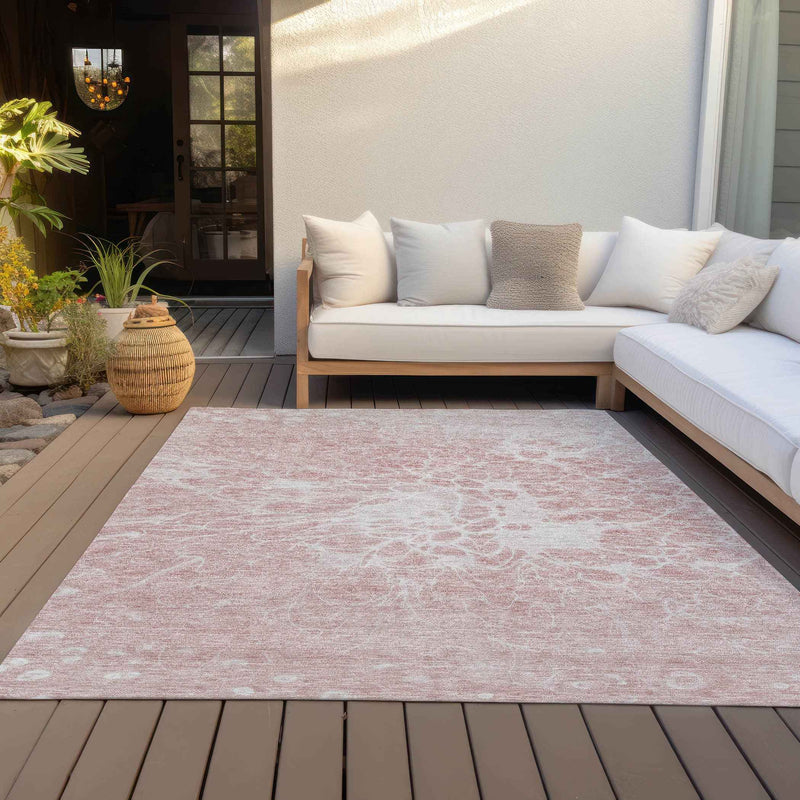 5' X 8' Pink Blush And Ivory Abstract Washable Indoor Outdoor Area Rug