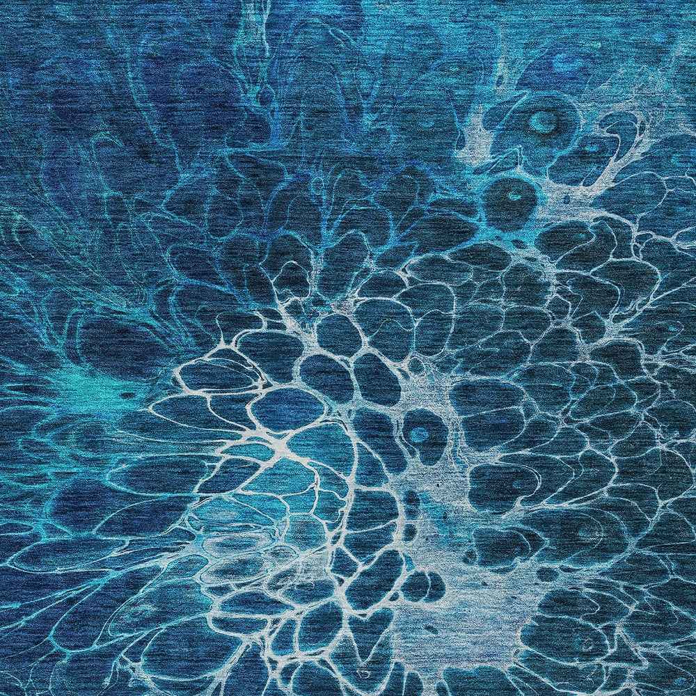 9' X 12' Navy Blue And Sky Blue Abstract Washable Indoor Outdoor Area Rug