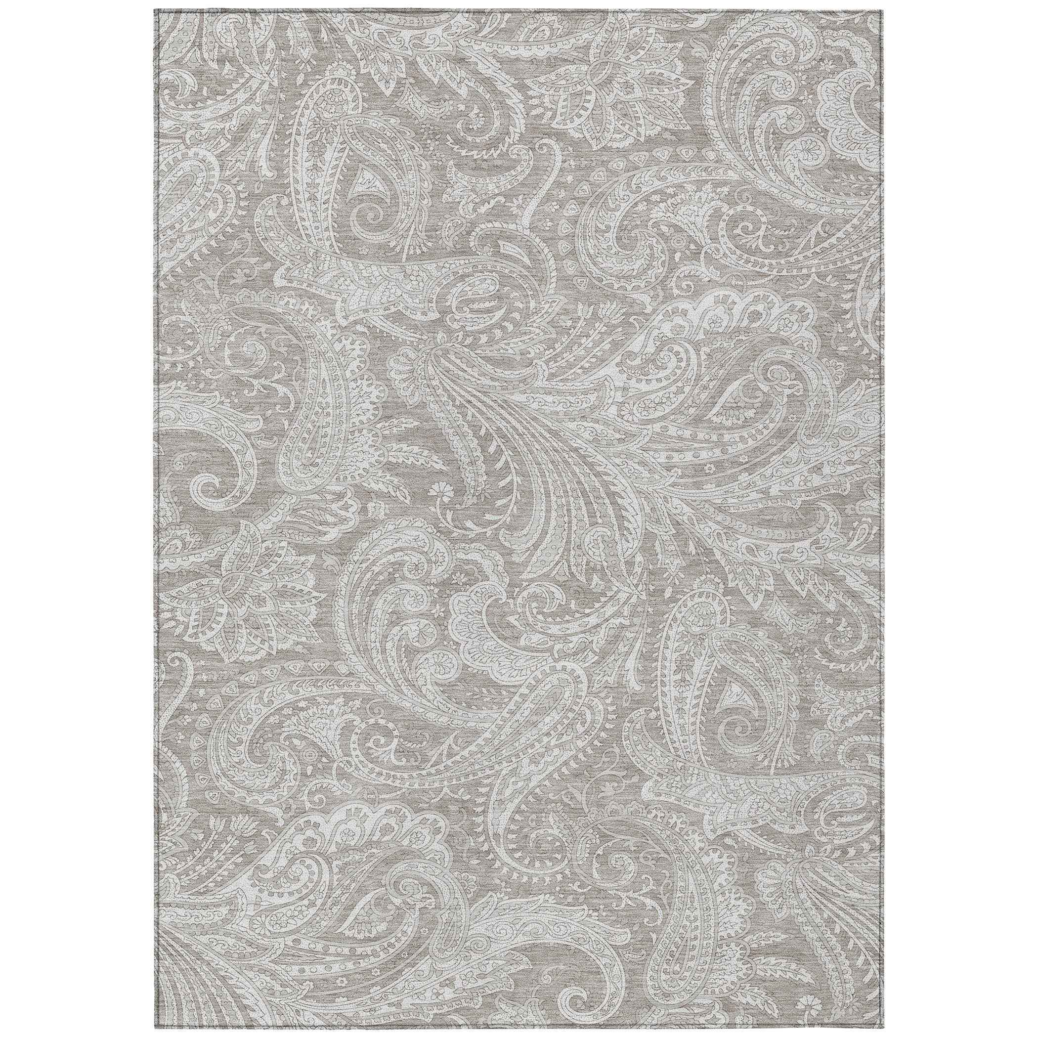 5' X 8' Taupe Beige And Ivory Paisley Washable Indoor Outdoor Area Rug