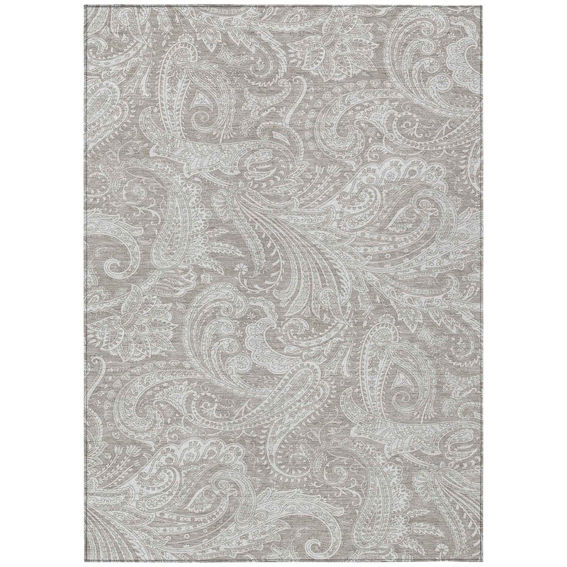 5' X 8' Taupe Beige And Ivory Paisley Washable Indoor Outdoor Area Rug