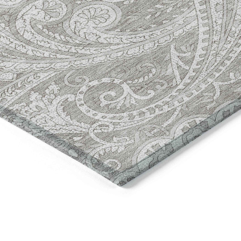 5' X 8' Taupe Beige And Ivory Paisley Washable Indoor Outdoor Area Rug