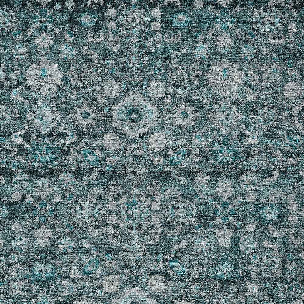 3' X 5' Dark Green Aqua And Charcoal Oriental Washable Indoor Outdoor Area Rug