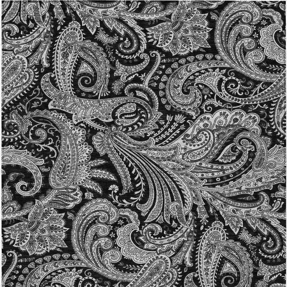 5' X 8' Black Gray And White Paisley Washable Indoor Outdoor Area Rug