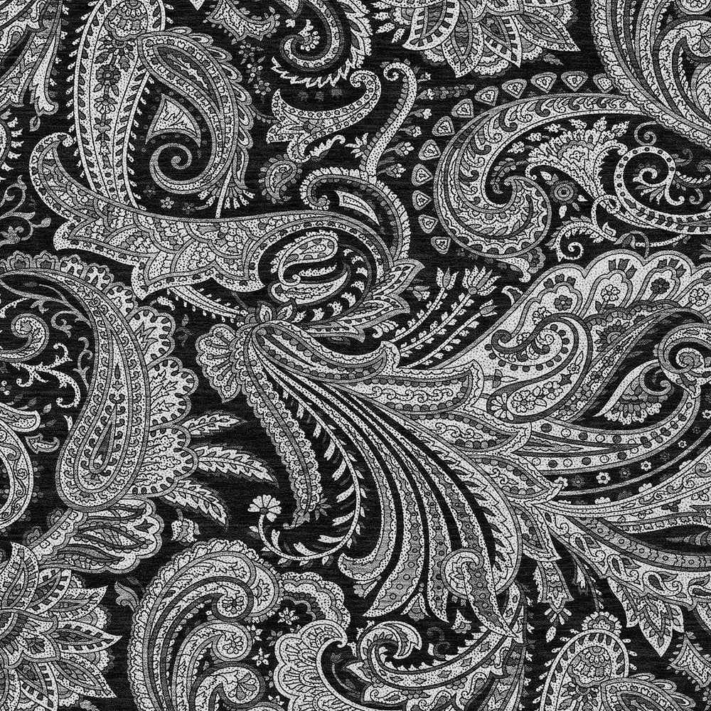 5' X 8' Black Gray And White Paisley Washable Indoor Outdoor Area Rug