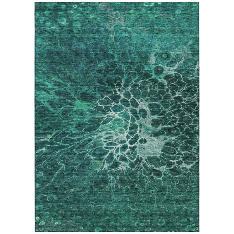10' X 14' Teal Blue Aqua And Turquoise Abstract Washable Indoor Outdoor Area Rug