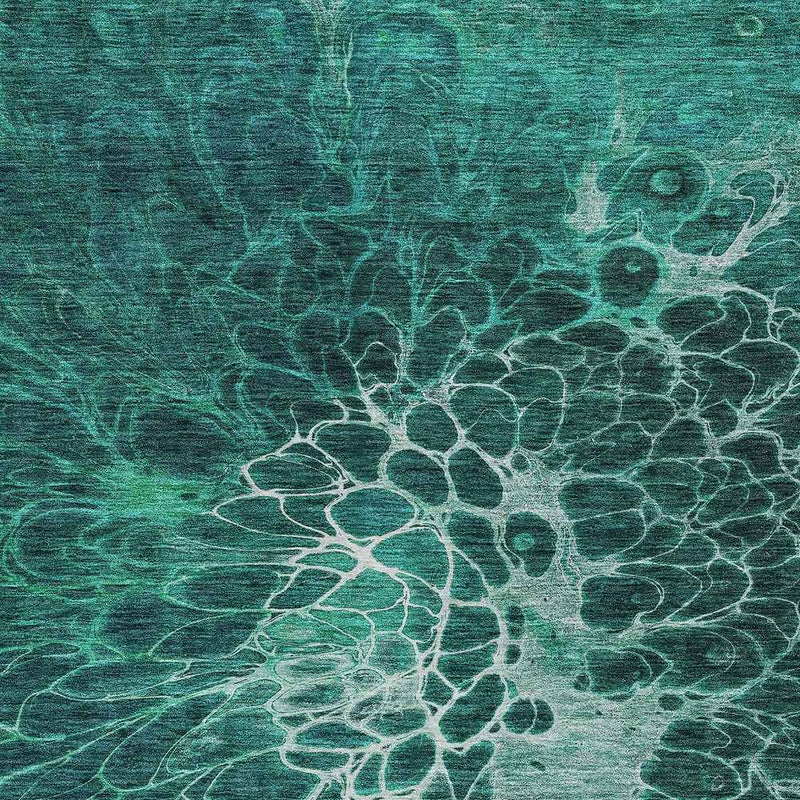 10' X 14' Teal Blue Aqua And Turquoise Abstract Washable Indoor Outdoor Area Rug