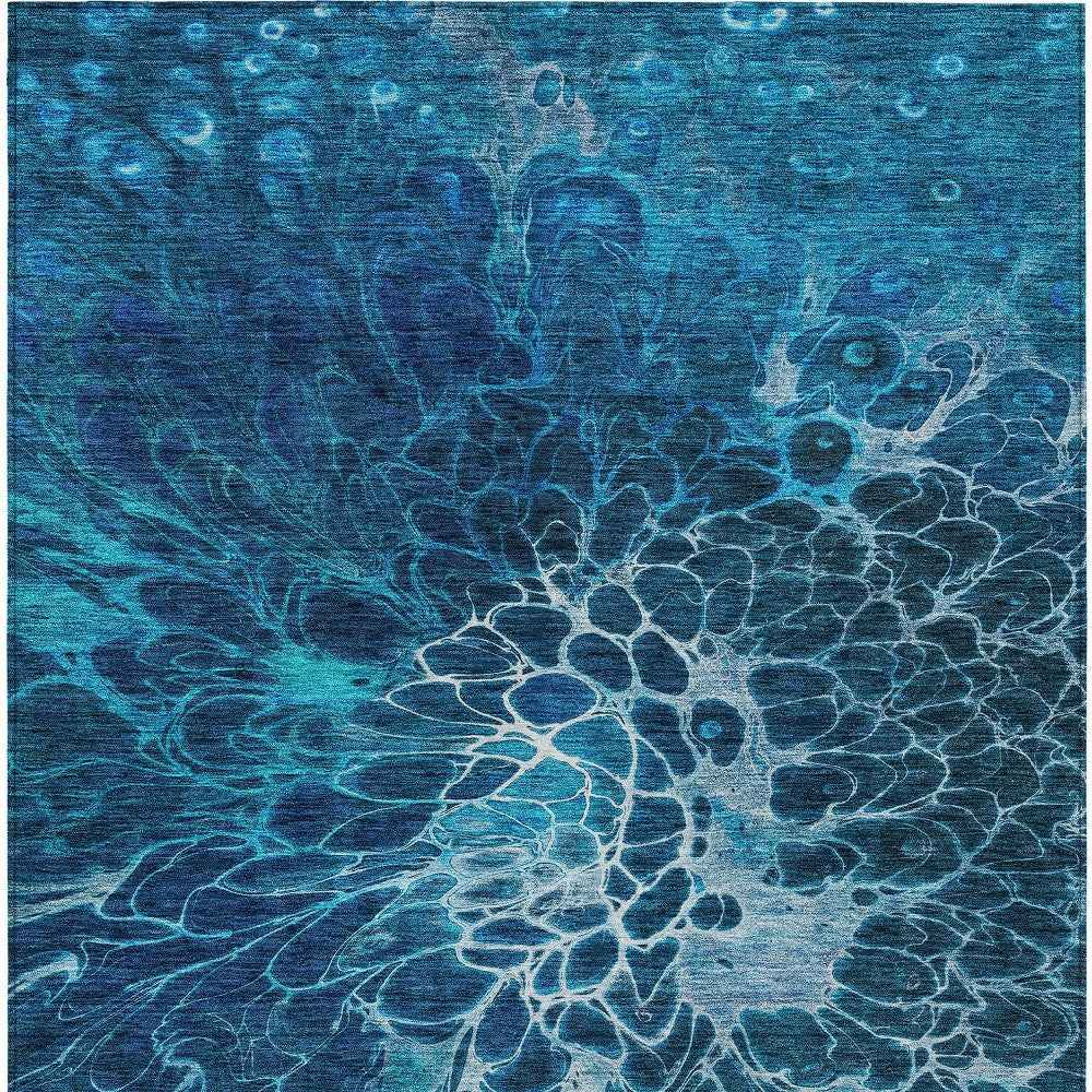 5' X 8' Navy Blue And Sky Blue Abstract Washable Indoor Outdoor Area Rug