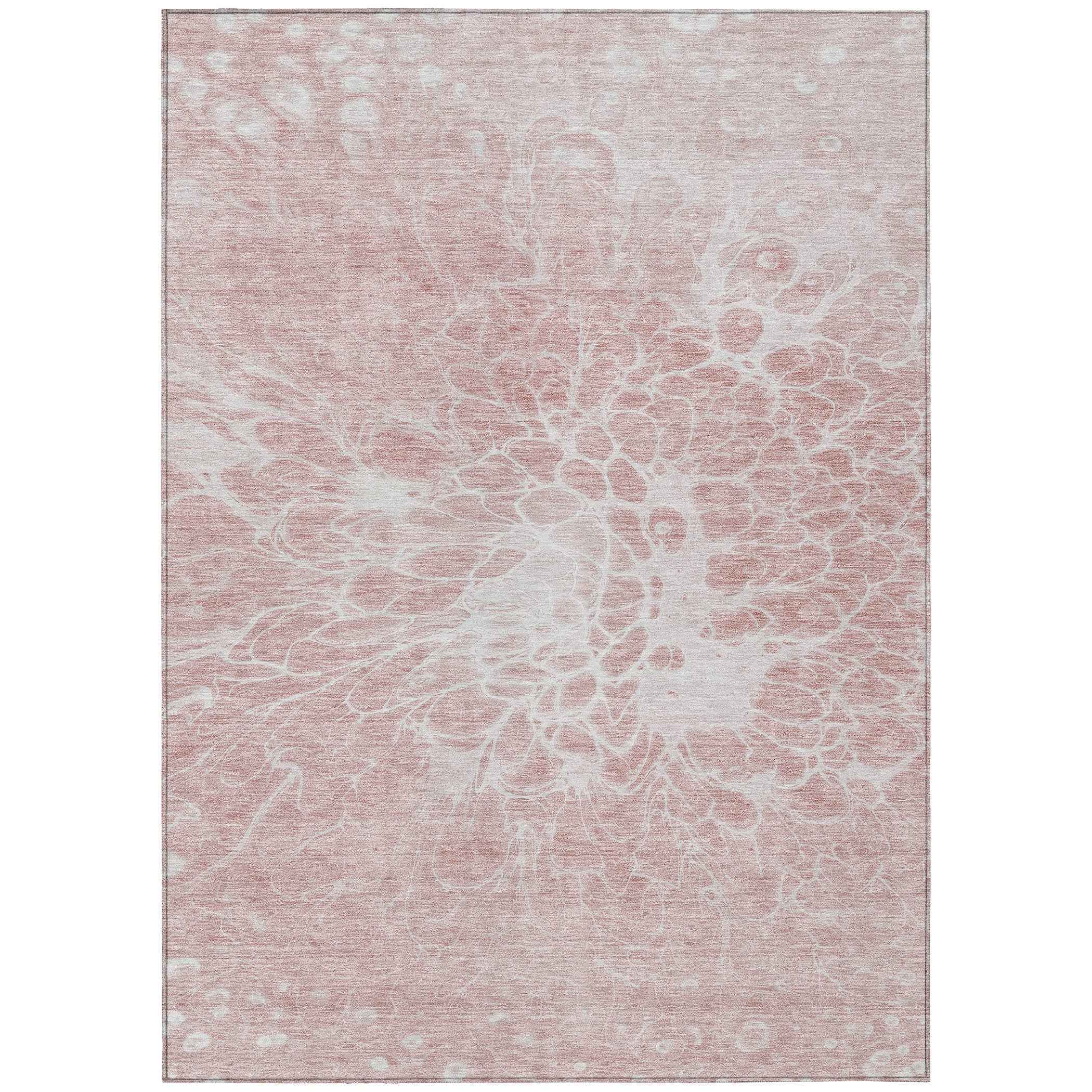 8' X 10' Pink Blush And Ivory Abstract Washable Indoor Outdoor Area Rug