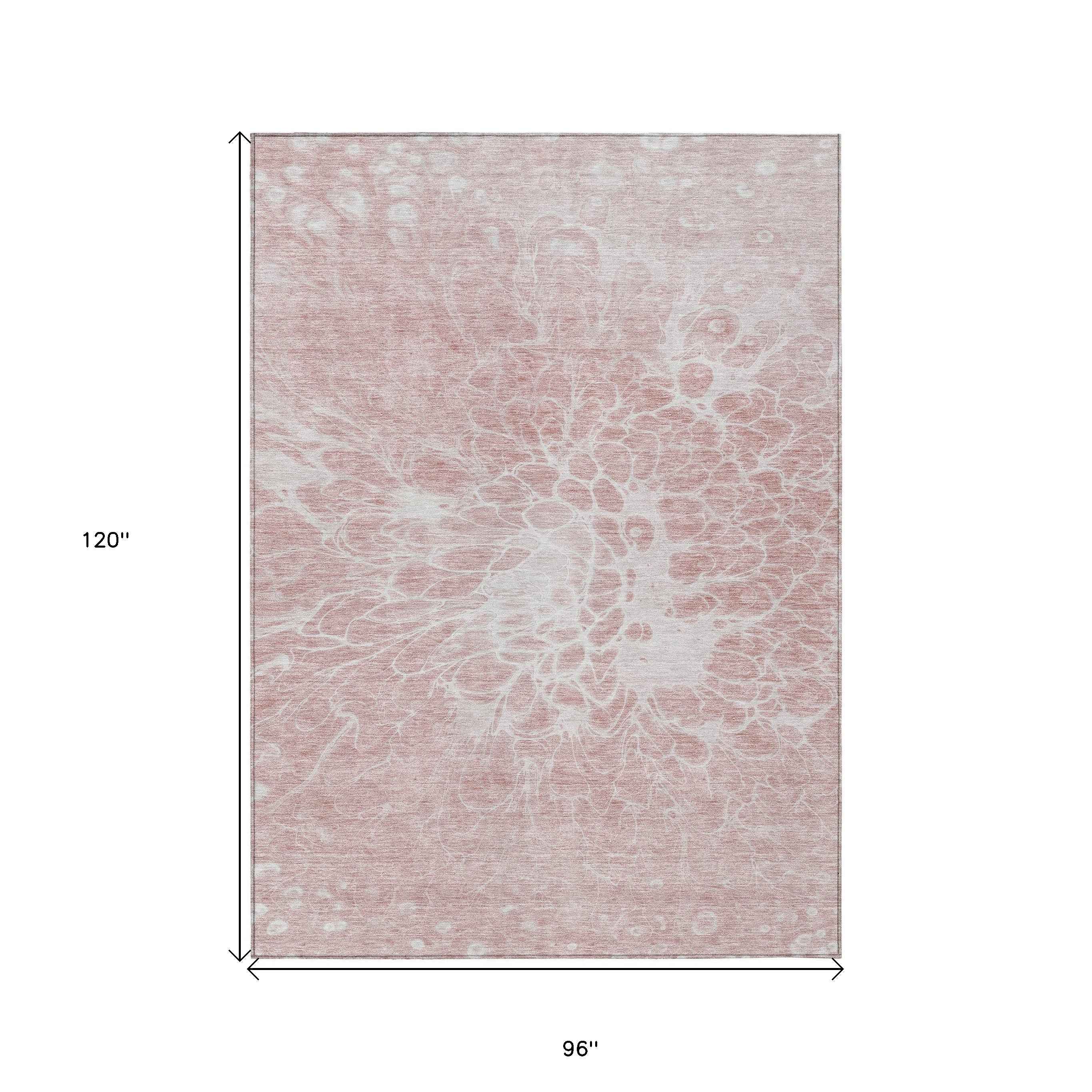 8' X 10' Pink Blush And Ivory Abstract Washable Indoor Outdoor Area Rug