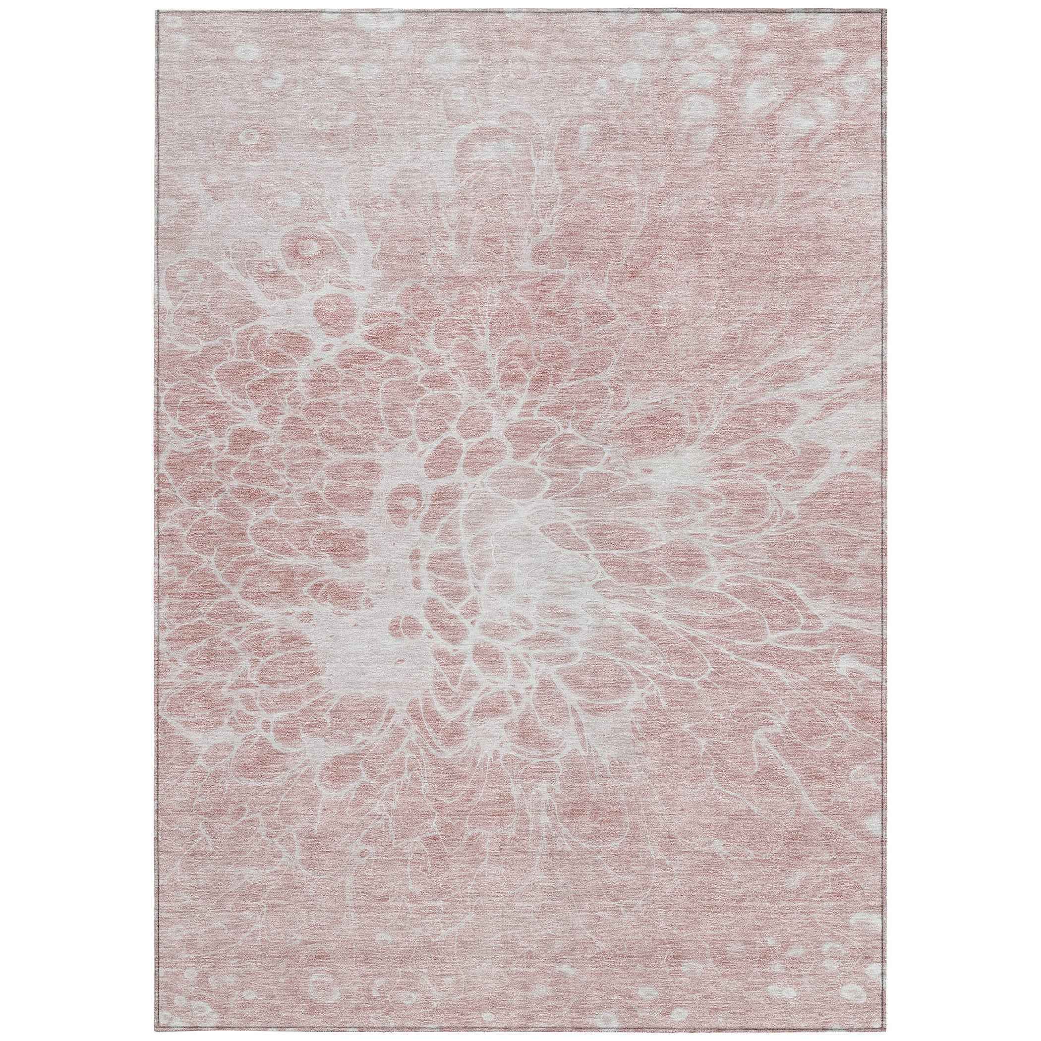 8' X 10' Pink Blush And Ivory Abstract Washable Indoor Outdoor Area Rug
