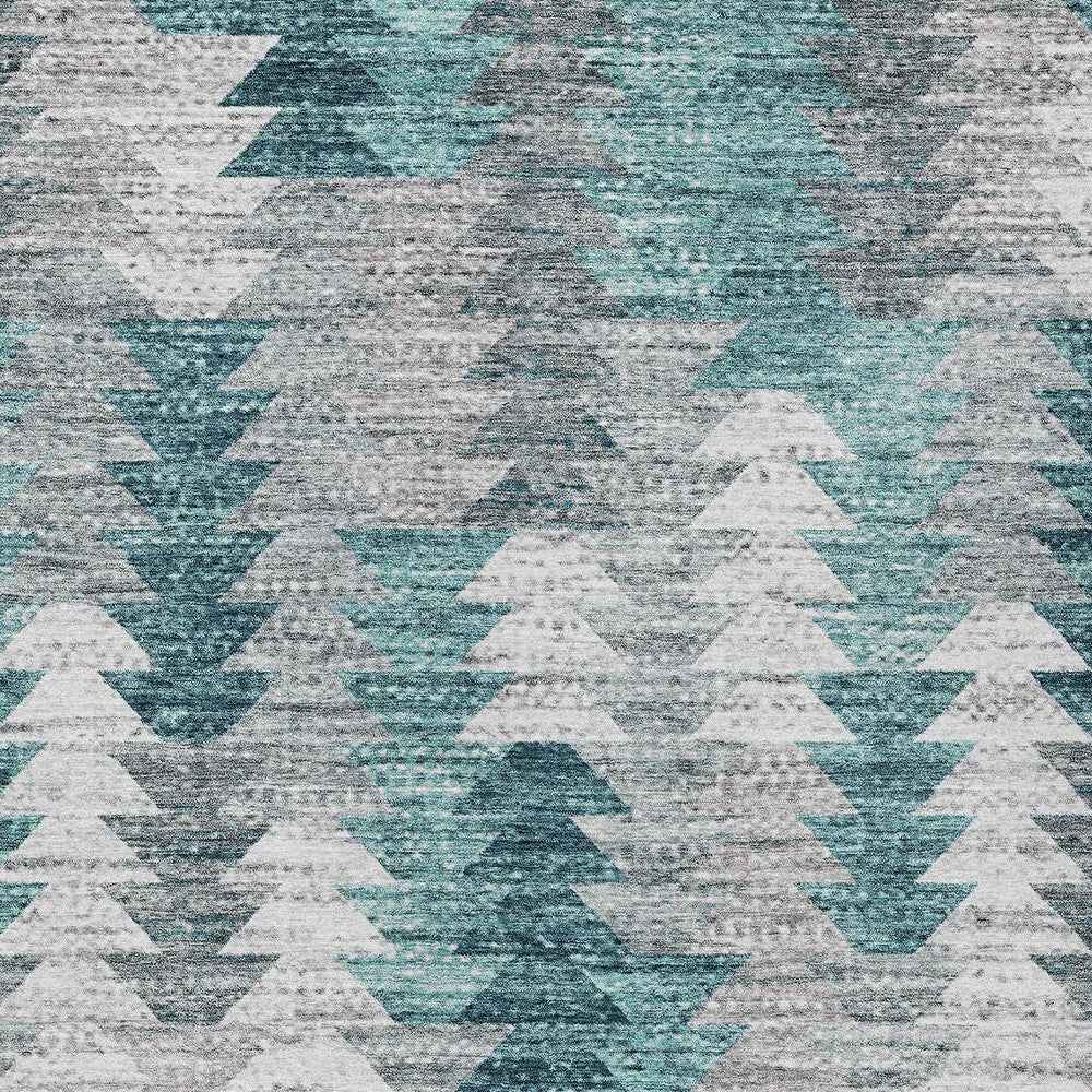 9' X 12' Dark Blue Aqua And Gray Geometric Washable Indoor Outdoor Area Rug