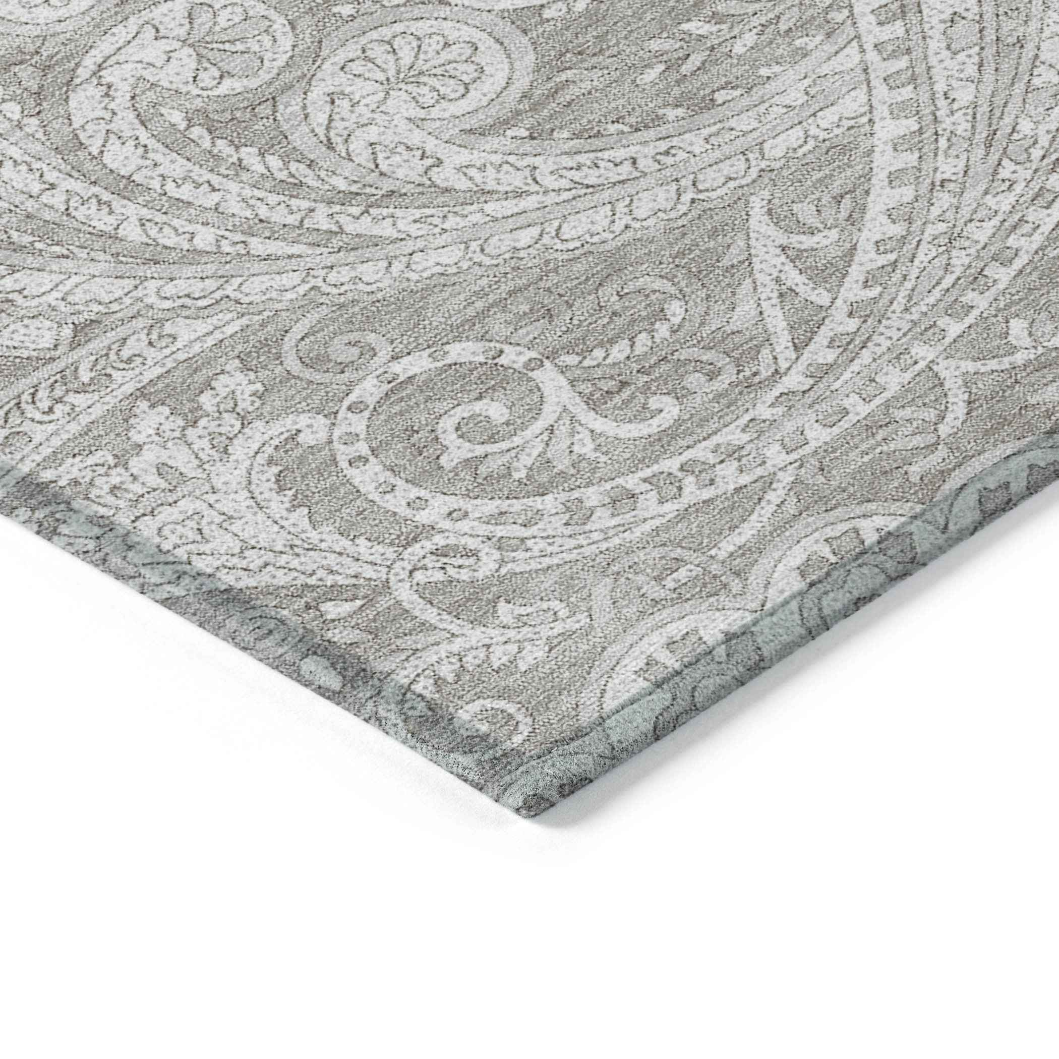 10' X 14' Taupe Beige And Ivory Paisley Washable Indoor Outdoor Area Rug