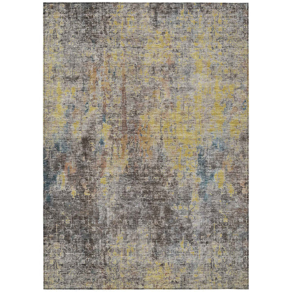 10' X 14' Brown And Gold Abstract Washable Indoor Outdoor Area Rug
