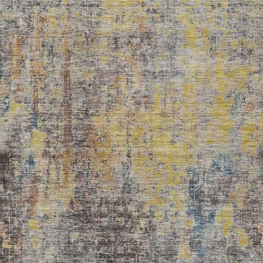 10' X 14' Brown And Gold Abstract Washable Indoor Outdoor Area Rug