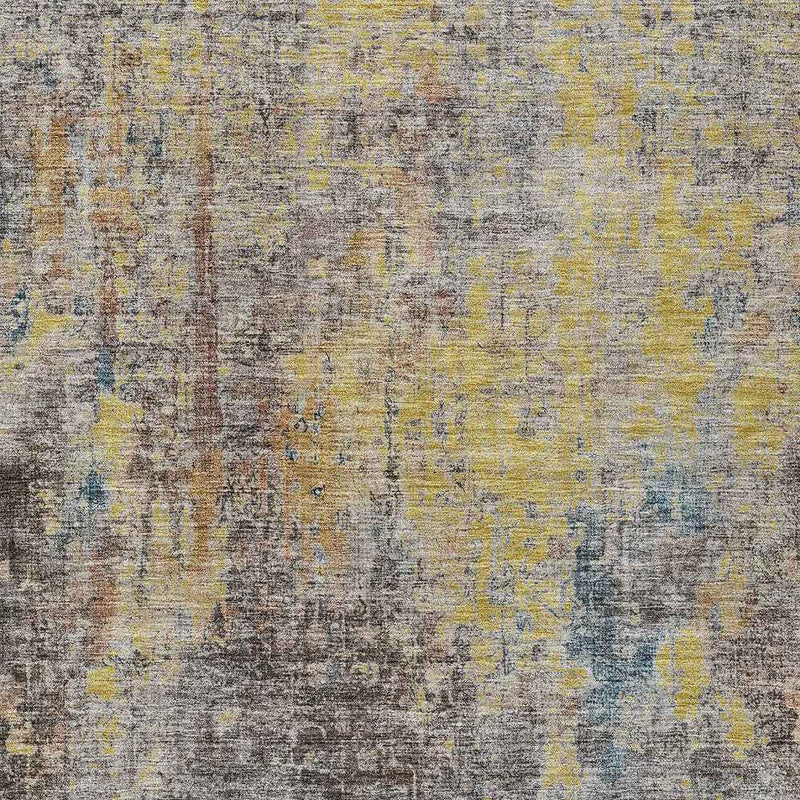 10' X 14' Brown And Gold Abstract Washable Indoor Outdoor Area Rug