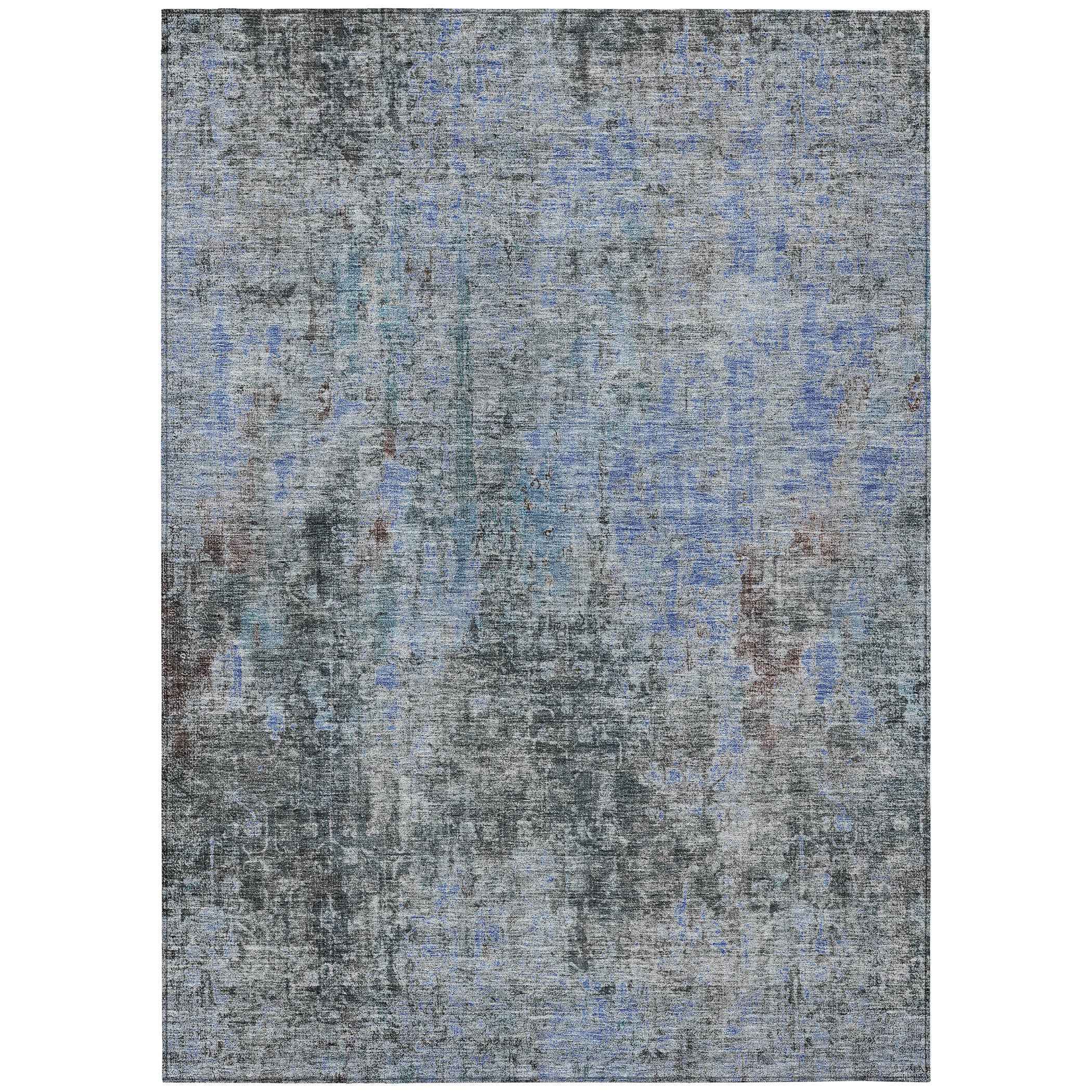 10' X 14' Gray Charcoal And Blue Abstract Washable Indoor Outdoor Area Rug