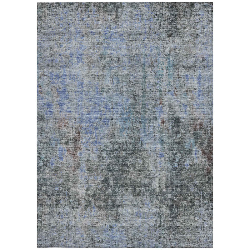 10' X 14' Gray Charcoal And Blue Abstract Washable Indoor Outdoor Area Rug