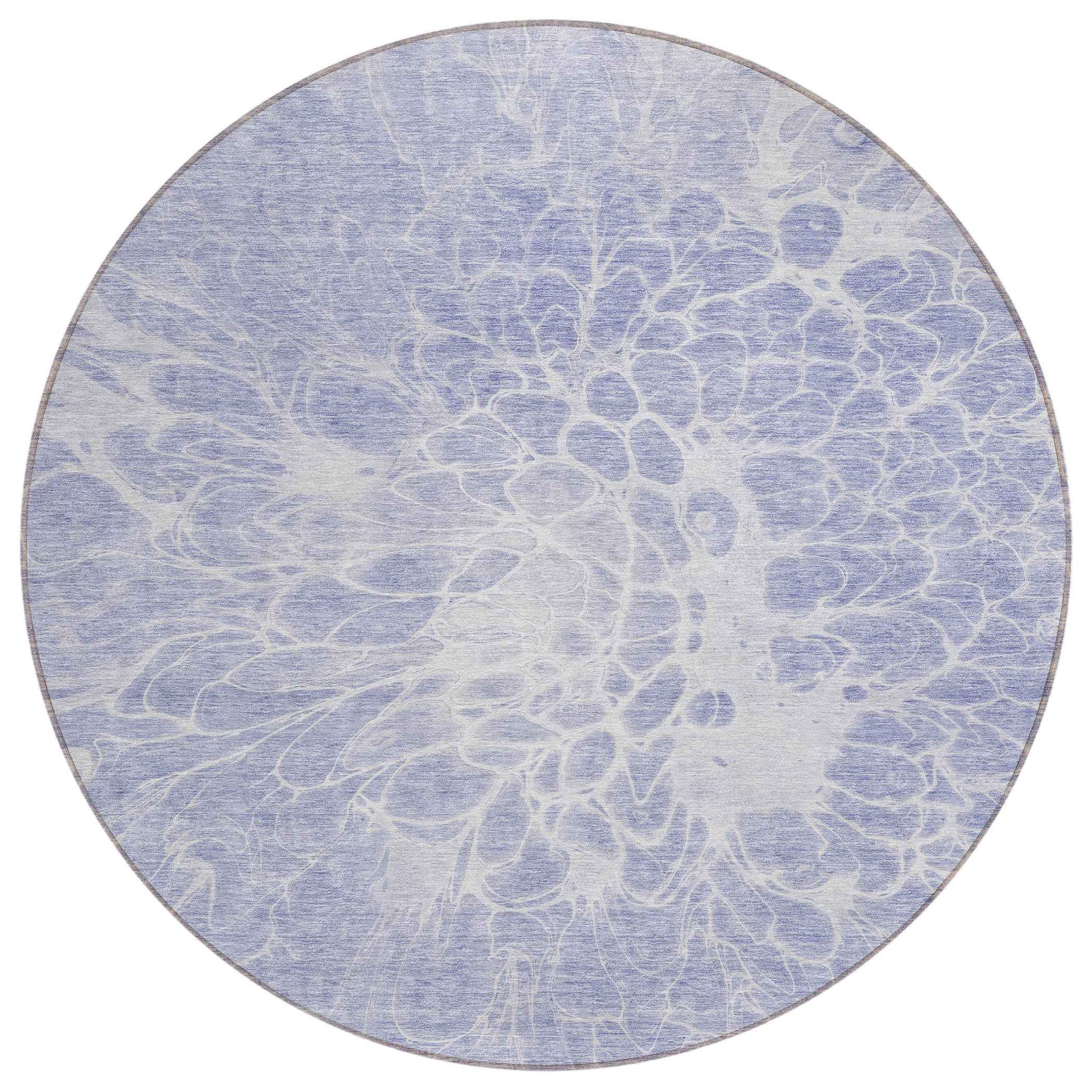 8' Lavender Ivory And Lilac Round Abstract Washable Indoor Outdoor Area Rug