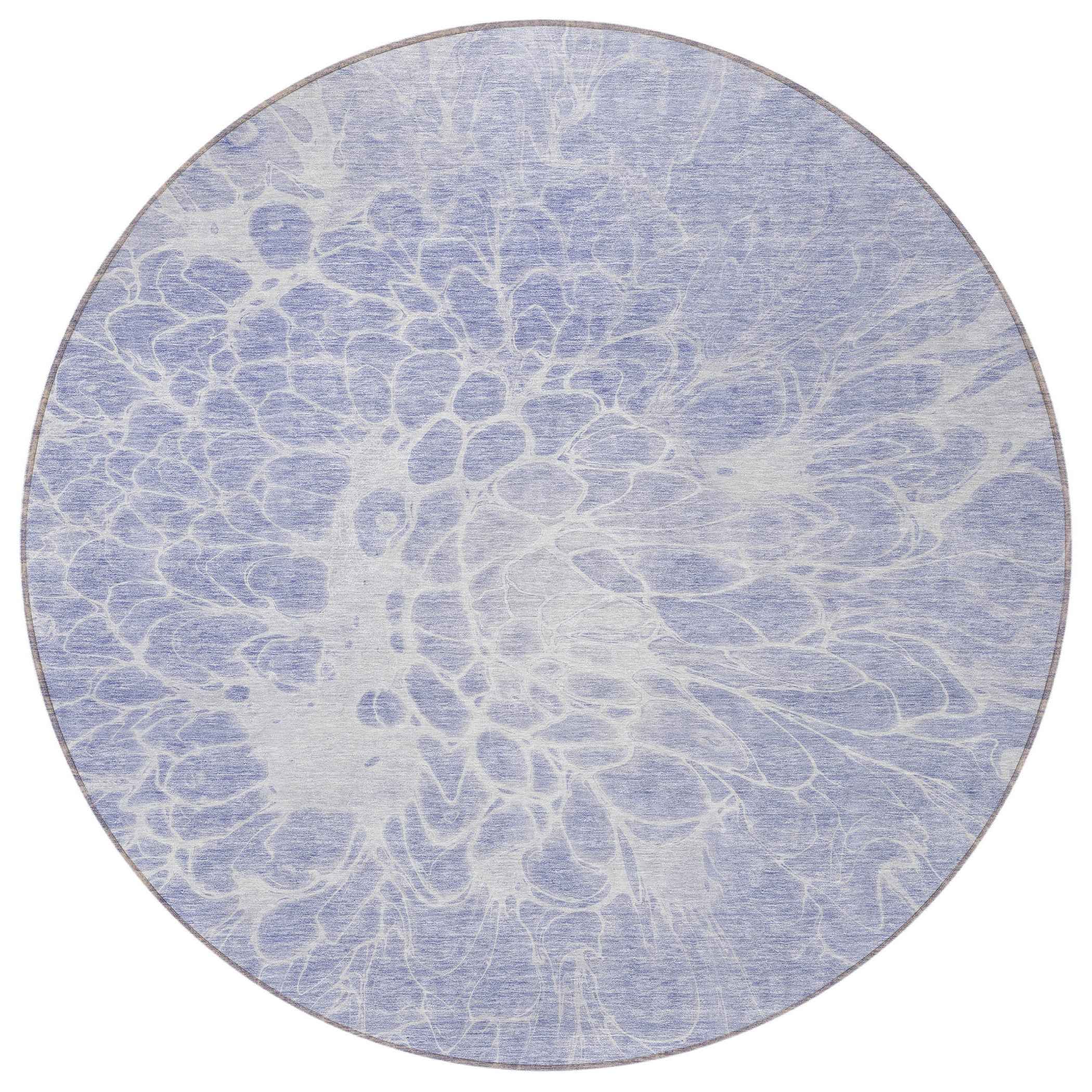 8' Lavender Ivory And Lilac Round Abstract Washable Indoor Outdoor Area Rug