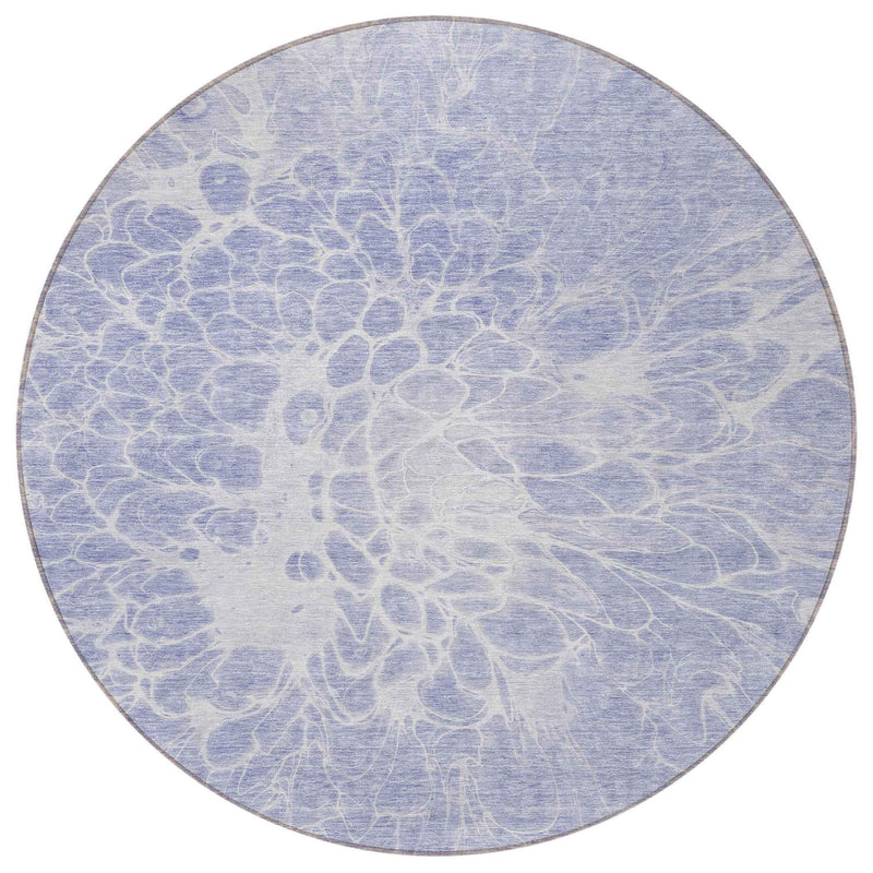 8' Lavender Ivory And Lilac Round Abstract Washable Indoor Outdoor Area Rug