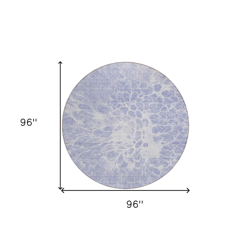 8' Lavender Ivory And Lilac Round Abstract Washable Indoor Outdoor Area Rug