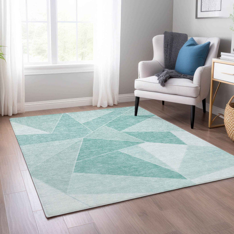 3' X 5' Mint Green And Aqua Geometric Washable Indoor Outdoor Area Rug