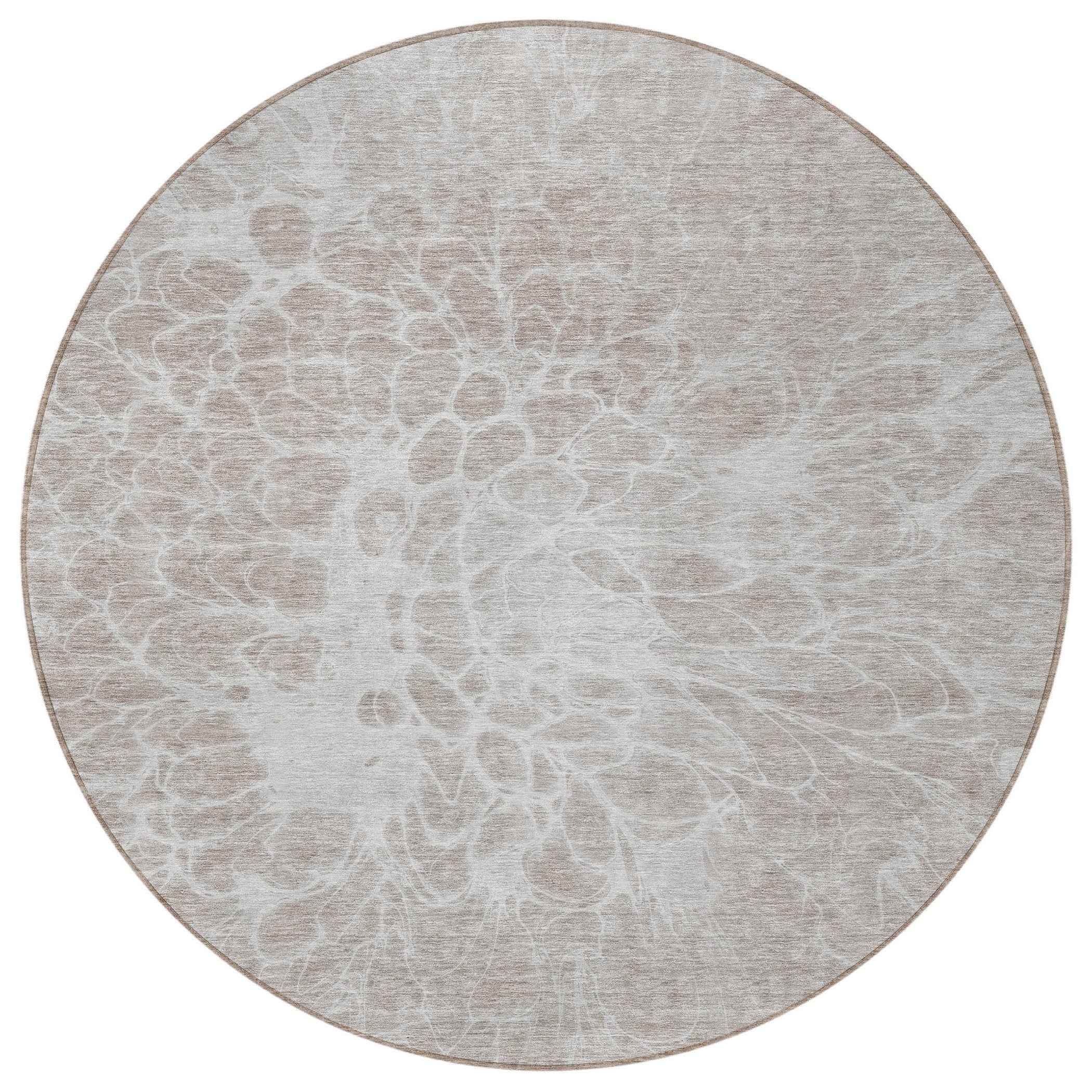 8' Taupe Beige And Ivory Round Abstract Washable Indoor Outdoor Area Rug