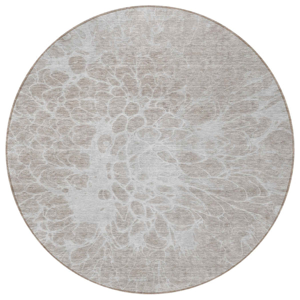 8' Taupe Beige And Ivory Round Abstract Washable Indoor Outdoor Area Rug
