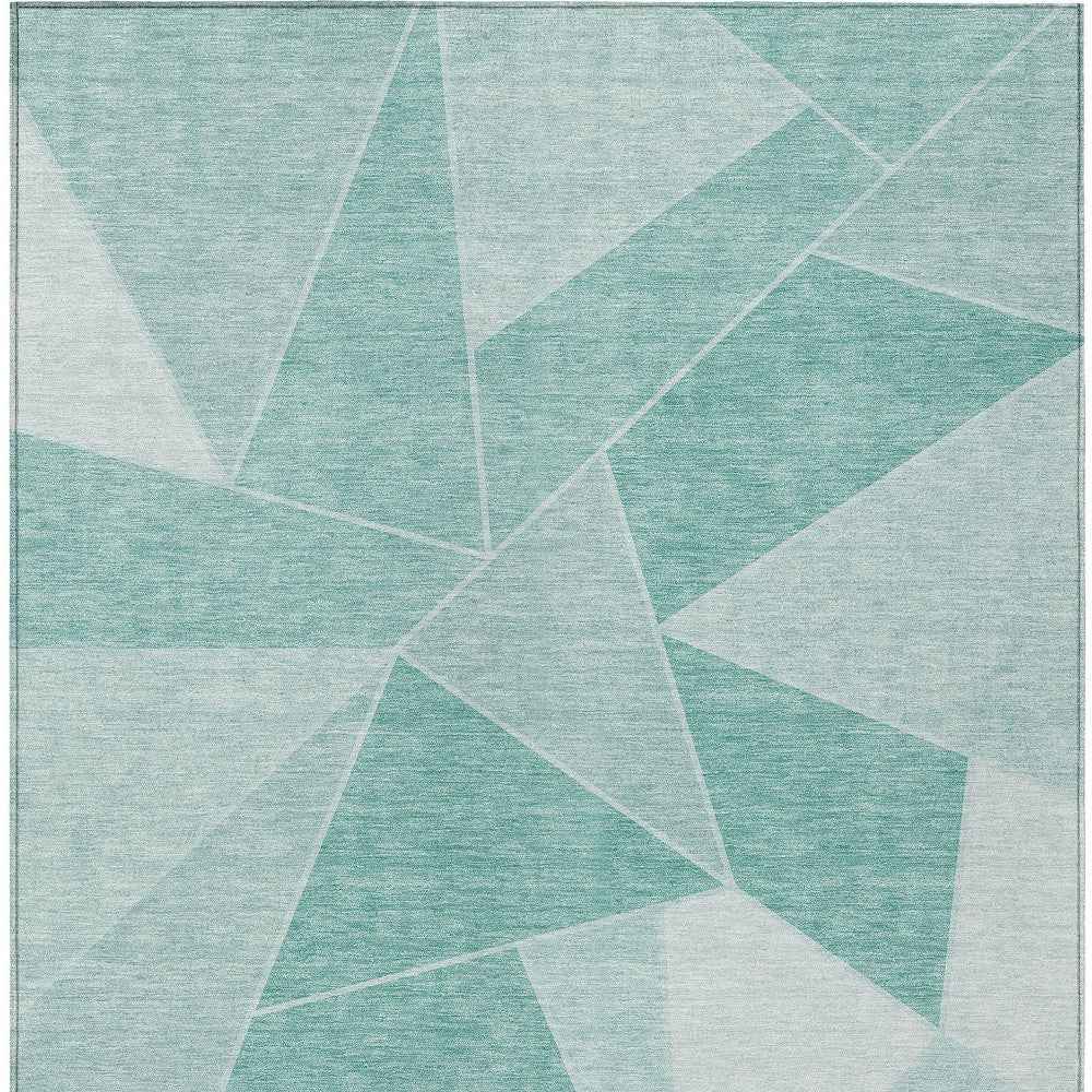 3' X 5' Mint Green And Aqua Geometric Washable Indoor Outdoor Area Rug