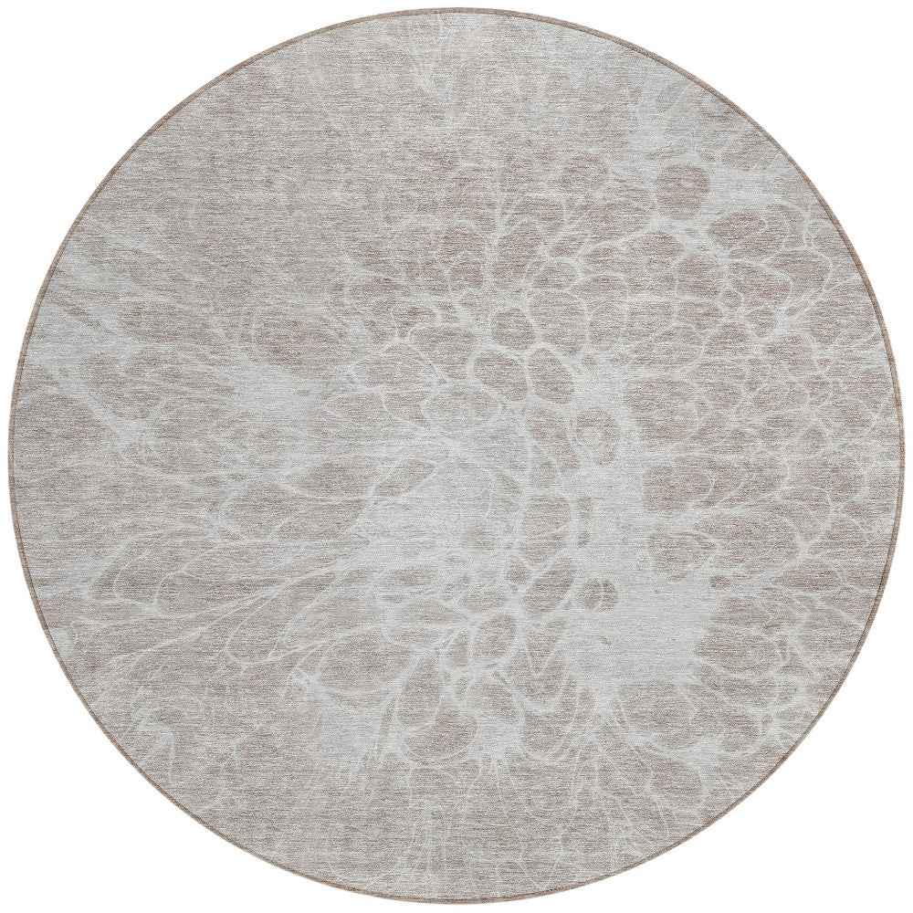 8' Taupe Beige And Ivory Round Abstract Washable Indoor Outdoor Area Rug