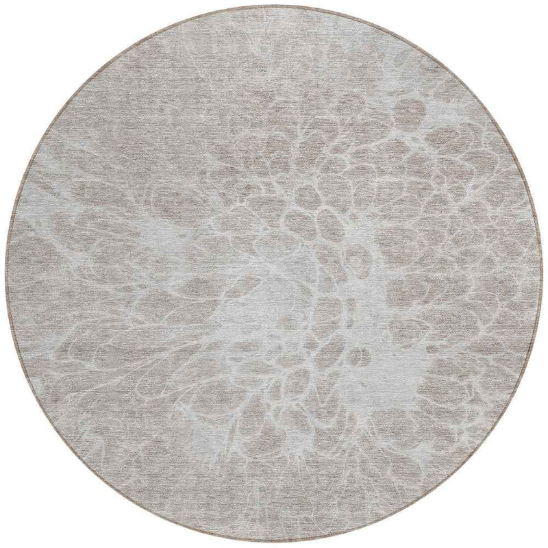 8' Taupe Beige And Ivory Round Abstract Washable Indoor Outdoor Area Rug