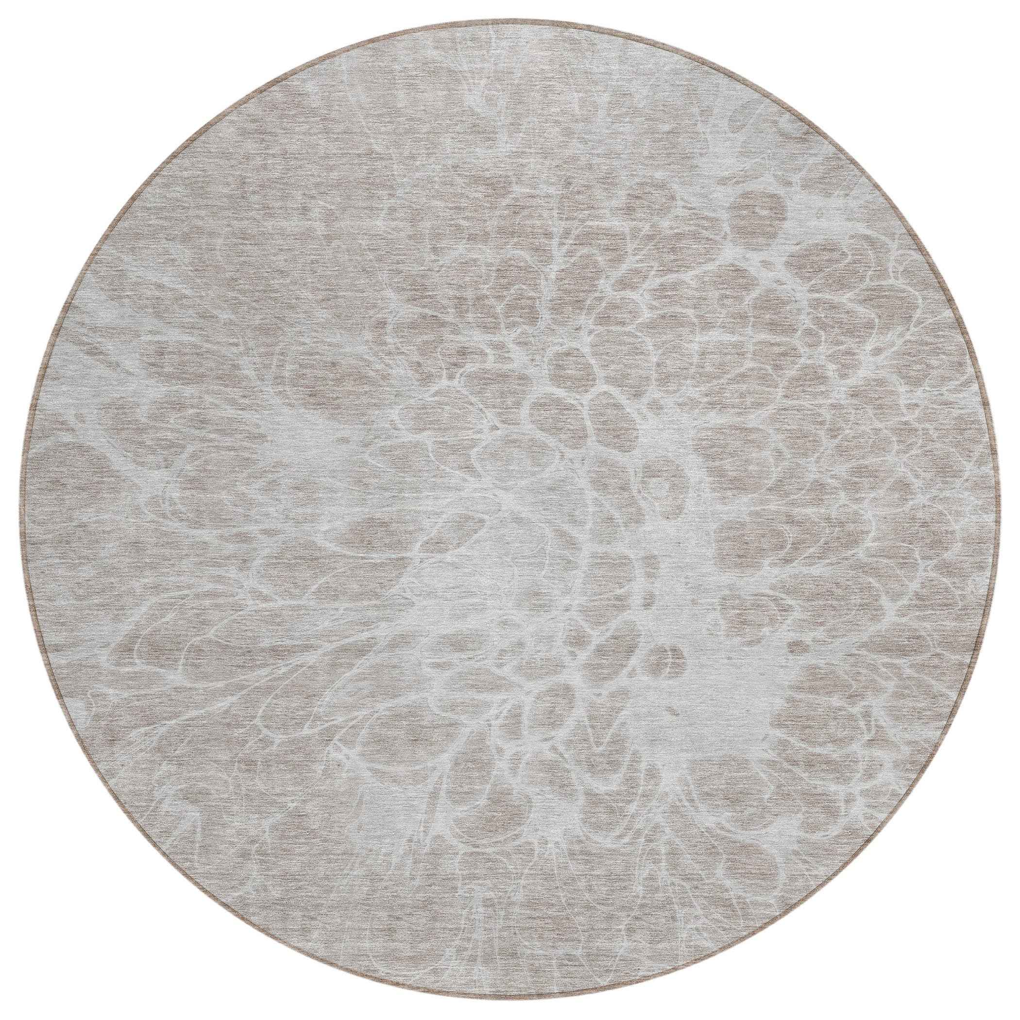 8' Taupe Beige And Ivory Round Abstract Washable Indoor Outdoor Area Rug