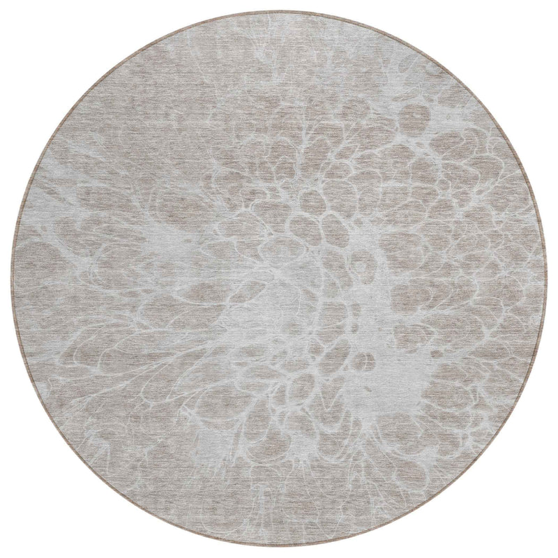 8' Taupe Beige And Ivory Round Abstract Washable Indoor Outdoor Area Rug