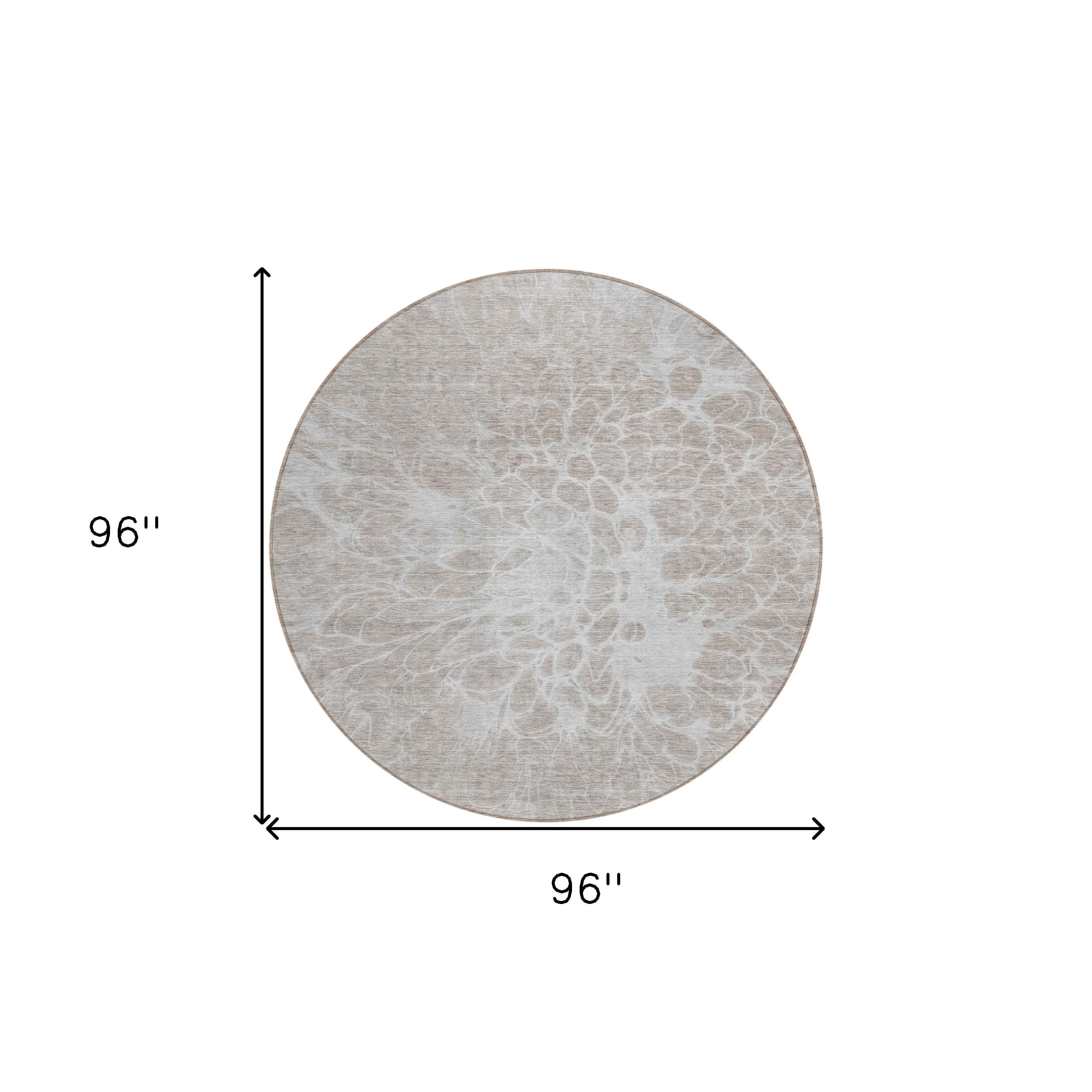 8' Taupe Beige And Ivory Round Abstract Washable Indoor Outdoor Area Rug